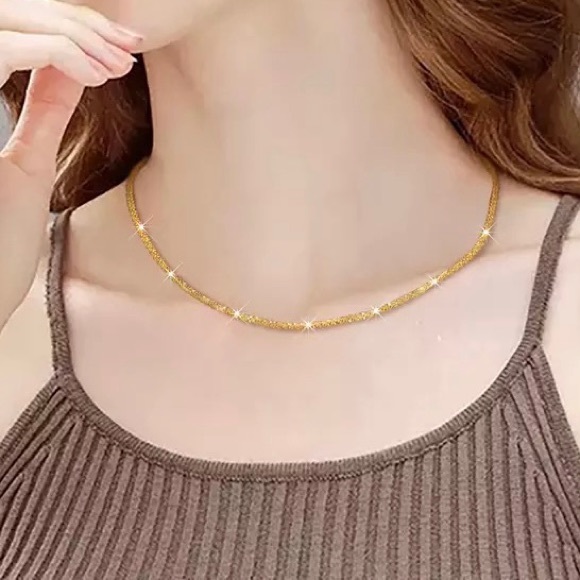 SHINY GOLD NECKLACE 925 STERLING SILVER - Picture 8 of 11